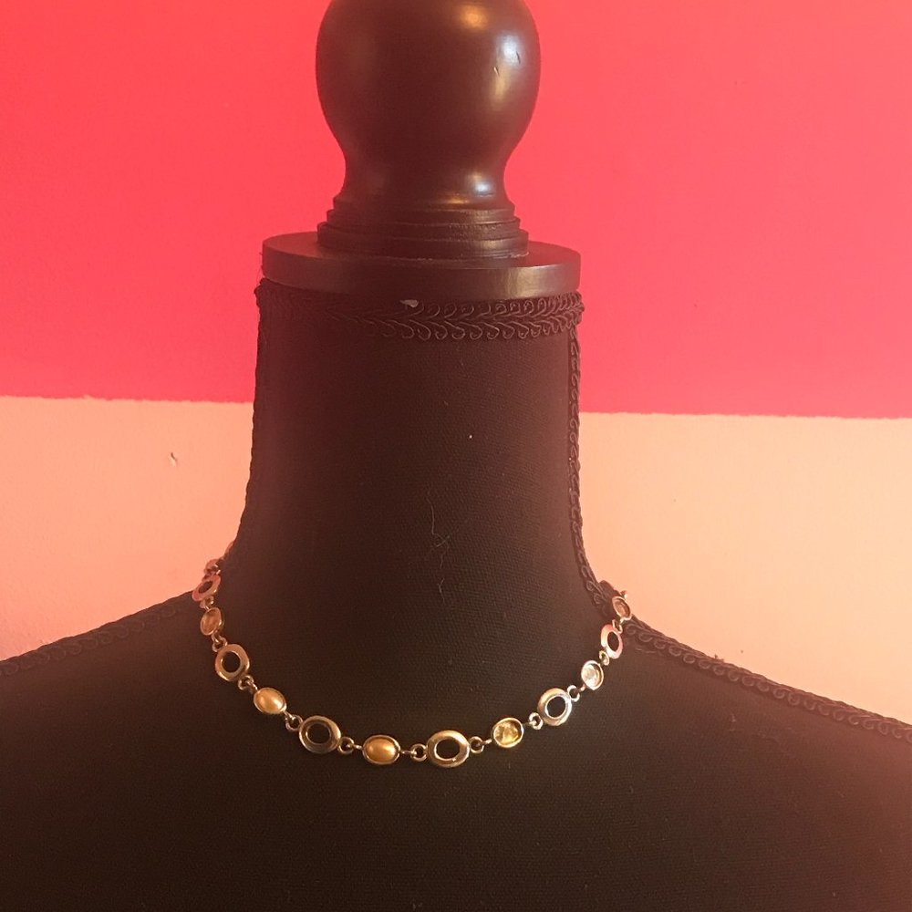 Faux Silver Link Pearl Necklace